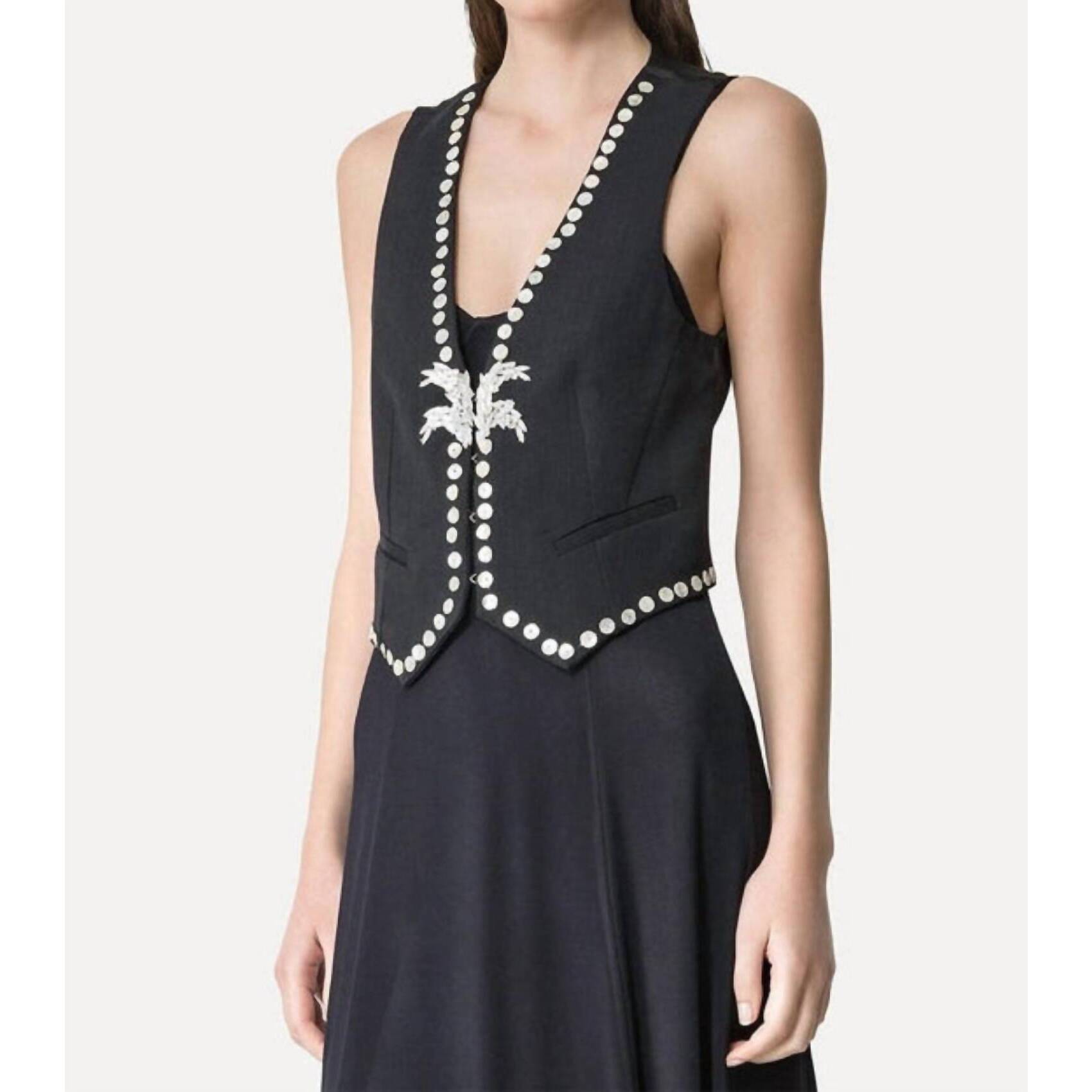 New Forte Forte Viscose Wool Slub Pearl Embroidered Vest In Abisso